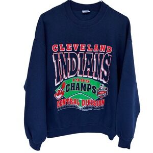 Vintage 1995‎ Cleveland Indians AL Central Champs Sweatshirt Large Navy Velva